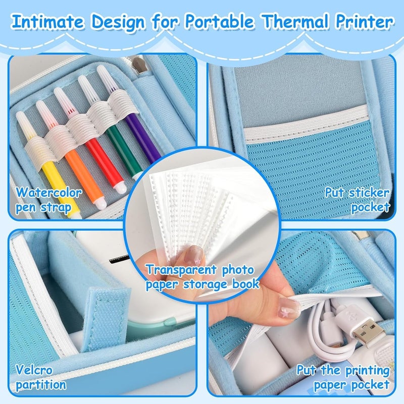 casmilee Label Maker Case for Memoking T02 Mini Printer Print Pods/ for Phomemo M02 Sticker Printer/ M02S/ M02 Pro/ for Nelko PM230 with Album to Hold 56 Sticker Papers, Portable Travel Storage Holder (Blue) - Image 3